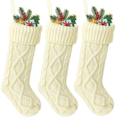 Celene Large Knitted Christmas Stockings - Classic Holiday Fireplace and Tree Decorations