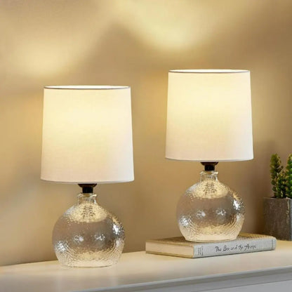 BohoLuxe Ceramic Table Lamp Set - Elegant Small Bedside Lamps with Fabric Shade