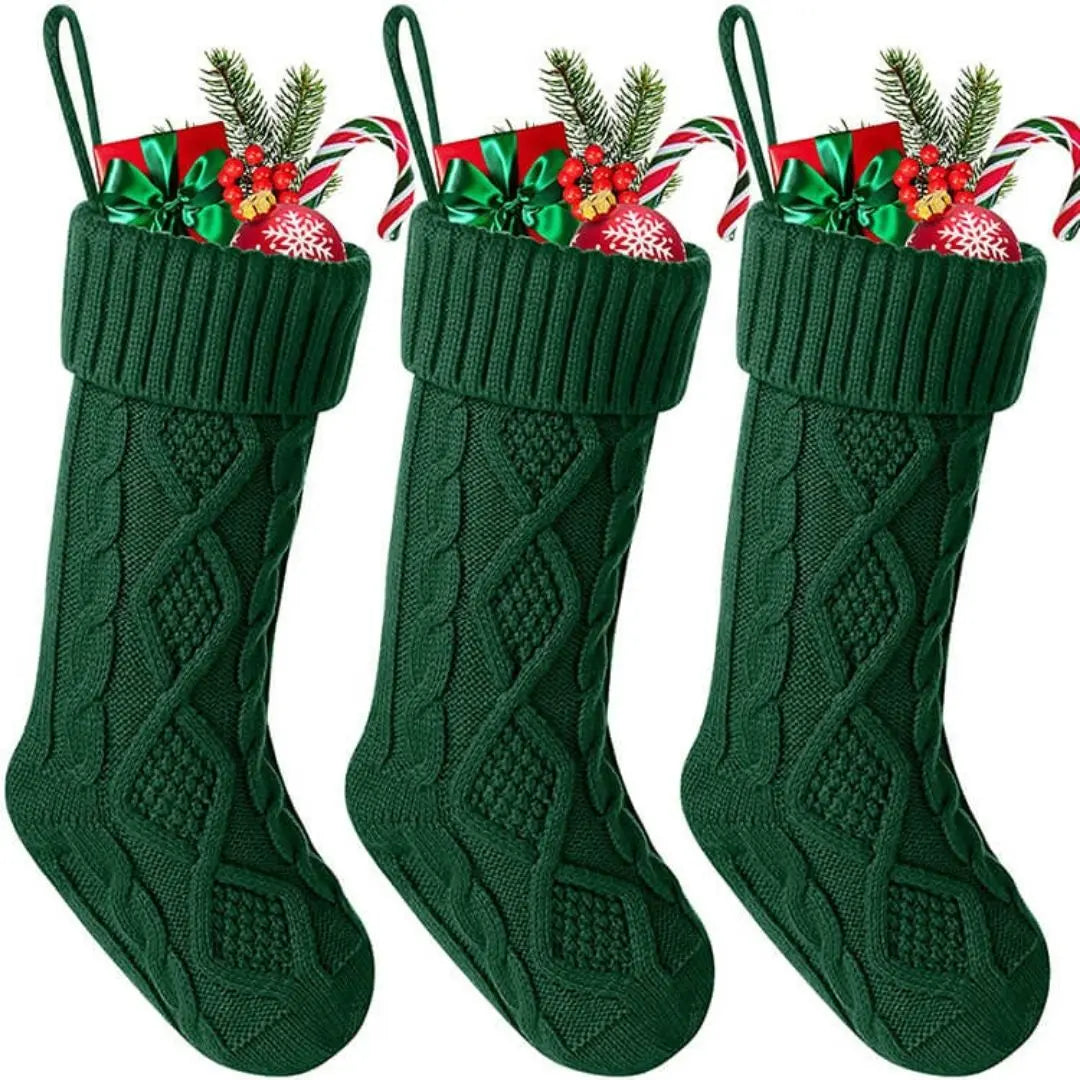 Celene Large Knitted Christmas Stockings - Classic Holiday Fireplace and Tree Decorations