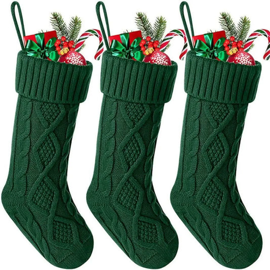 Celene Large Knitted Christmas Stockings - Classic Holiday Fireplace and Tree Decorations