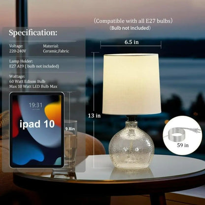 BohoLuxe Ceramic Table Lamp Set - Elegant Small Bedside Lamps with Fabric Shade