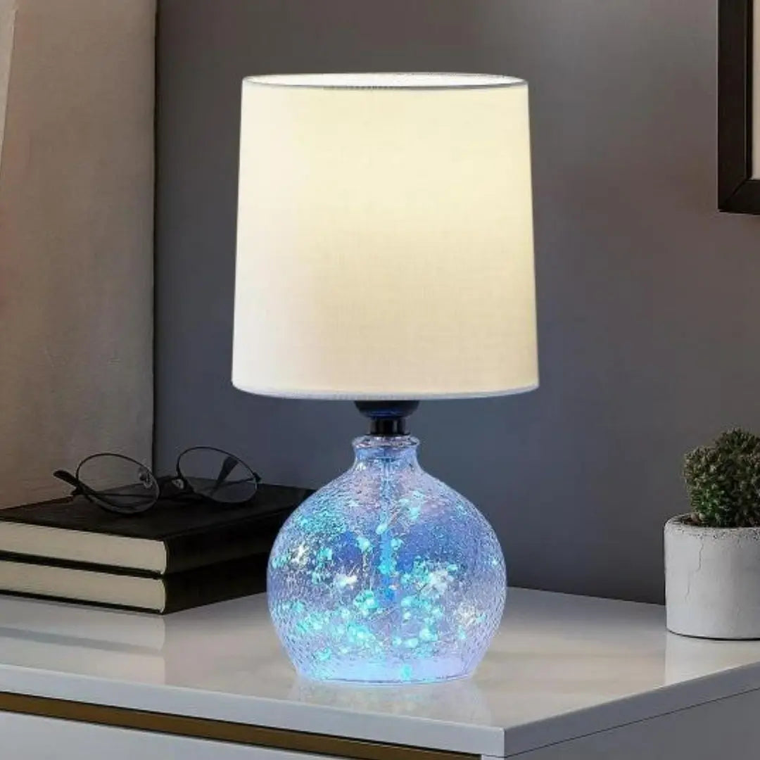 BohoLuxe Ceramic Table Lamp Set - Elegant Small Bedside Lamps with Fabric Shade