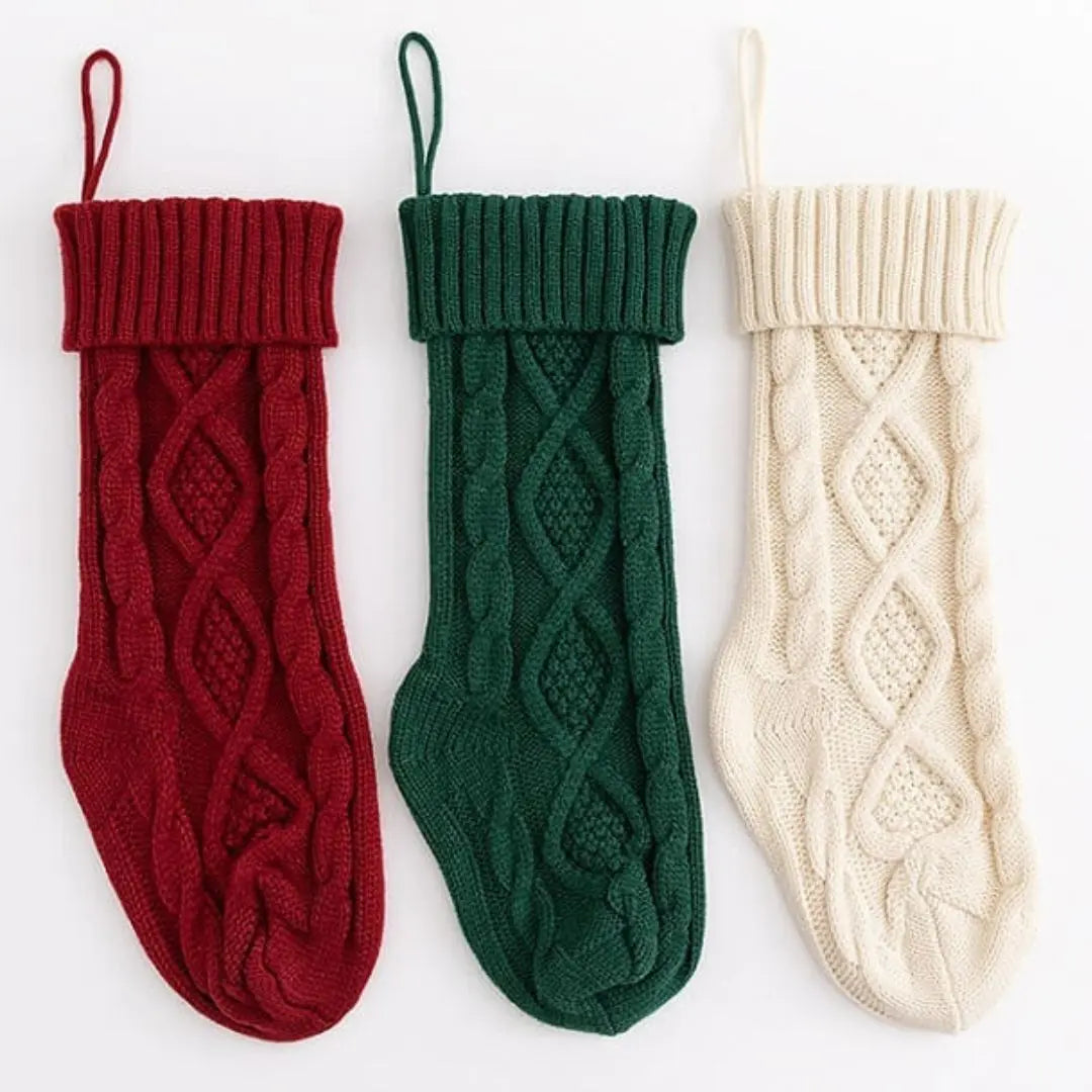 Celene Large Knitted Christmas Stockings - Classic Holiday Fireplace and Tree Decorations