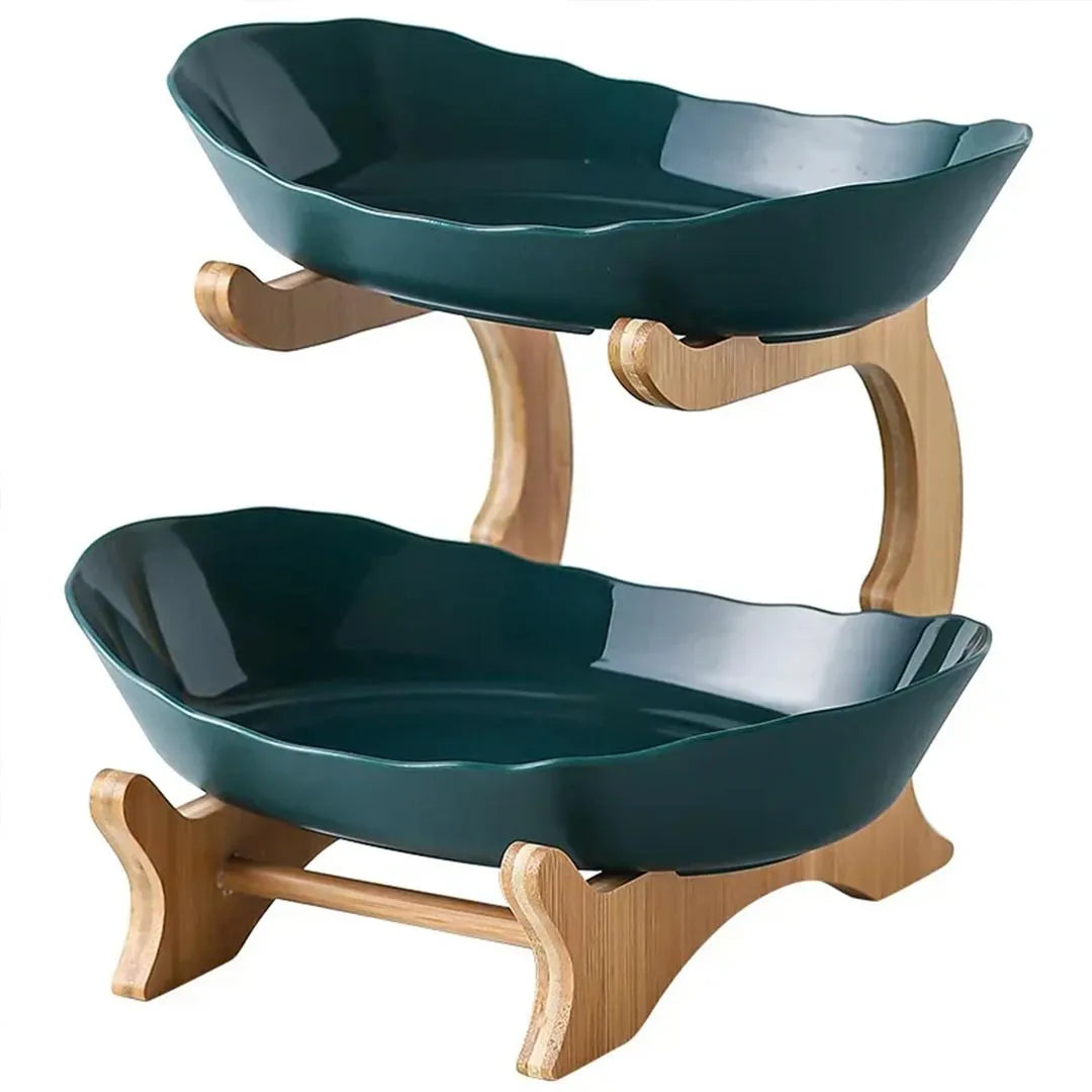 2/3 Tier Wooden Fruit and Vegetable Basket with Wooden Legs