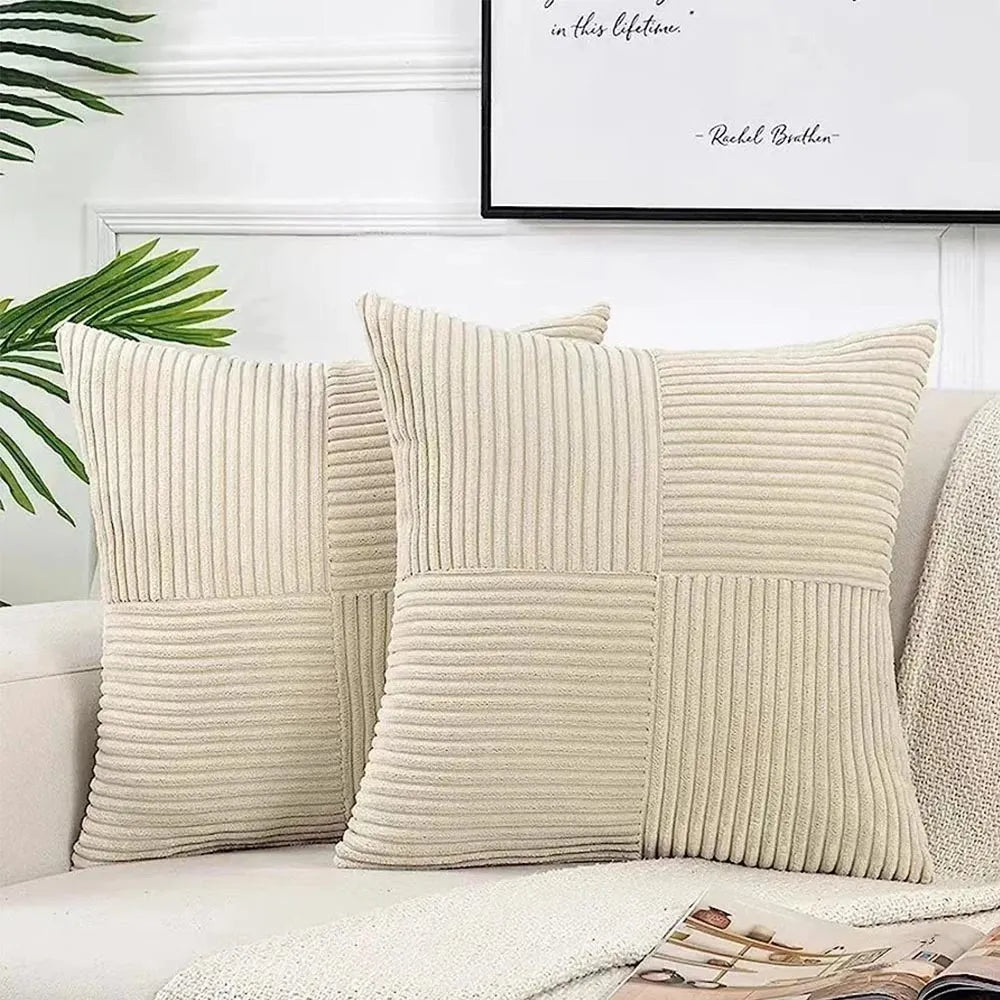 Set of 2 Corduroy Cushion Covers – Soft Striped Pillowcases