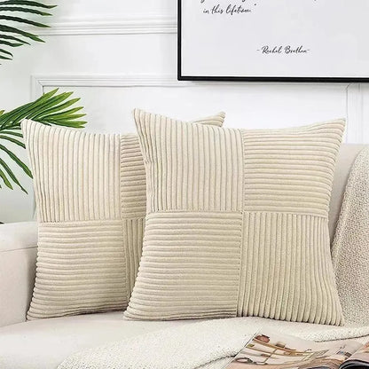 Set of 2 Corduroy Cushion Covers – Soft Striped Pillowcases