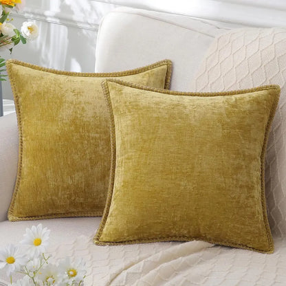 Set of 2 Chenille Cushion Covers – Modern Pillowcases for Sofa & Home Decor