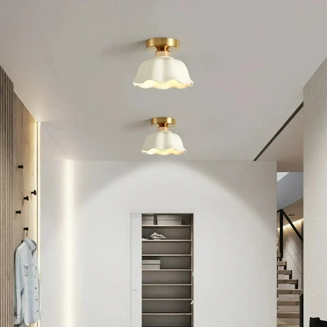 Vintage Ceramic and Glass Ceiling Light