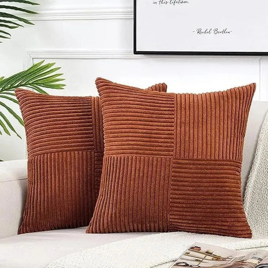 Set of 2 Corduroy Cushion Covers – Soft Striped Pillowcases
