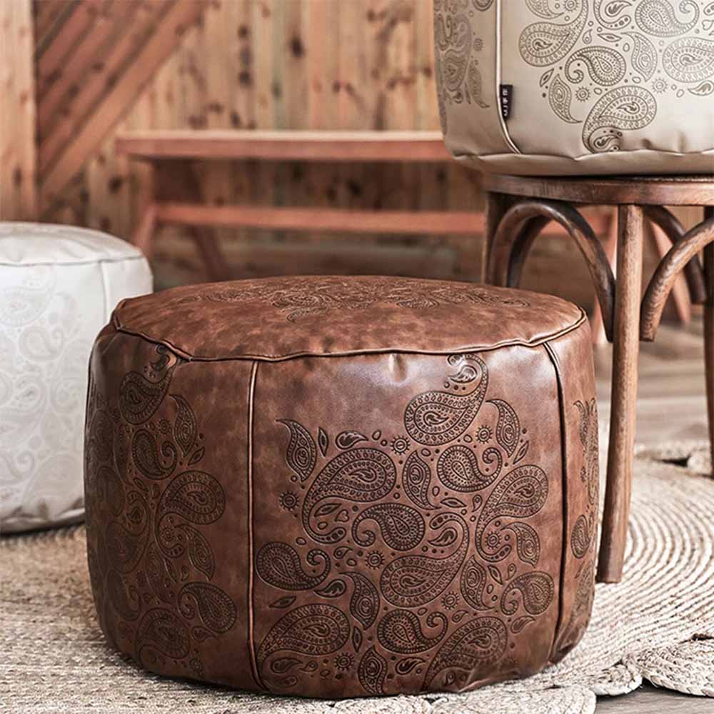 Unstuffed Leather Pouf Cover