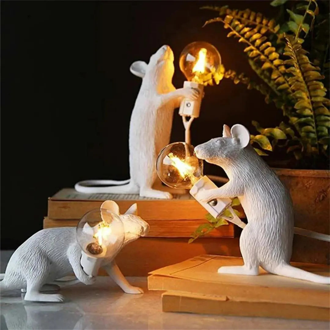 Art Deco Mouse Table Lamp - Quirky Resin LED Accent Light for Playful Modern Interiors