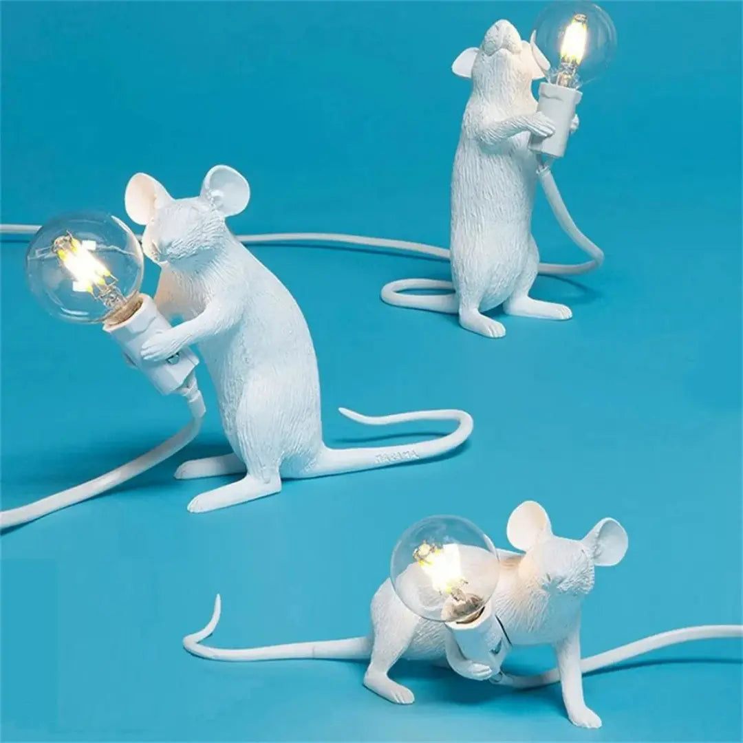 Art Deco Mouse Table Lamp - Quirky Resin LED Accent Light for Playful Modern Interiors