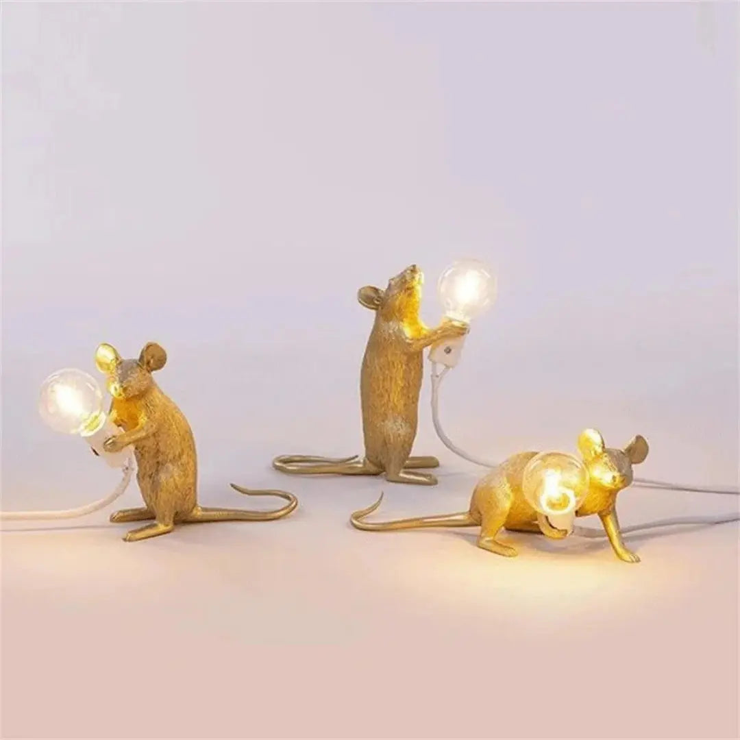 Art Deco Mouse Table Lamp - Quirky Resin LED Accent Light for Playful Modern Interiors