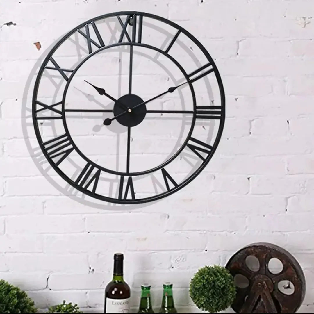 3D Roman Numerals 40cm Wall Clock - Retro Metal Iron Round Design