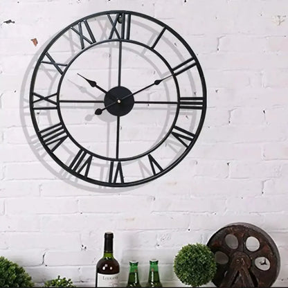 3D Roman Numerals 40cm Wall Clock - Retro Metal Iron Round Design