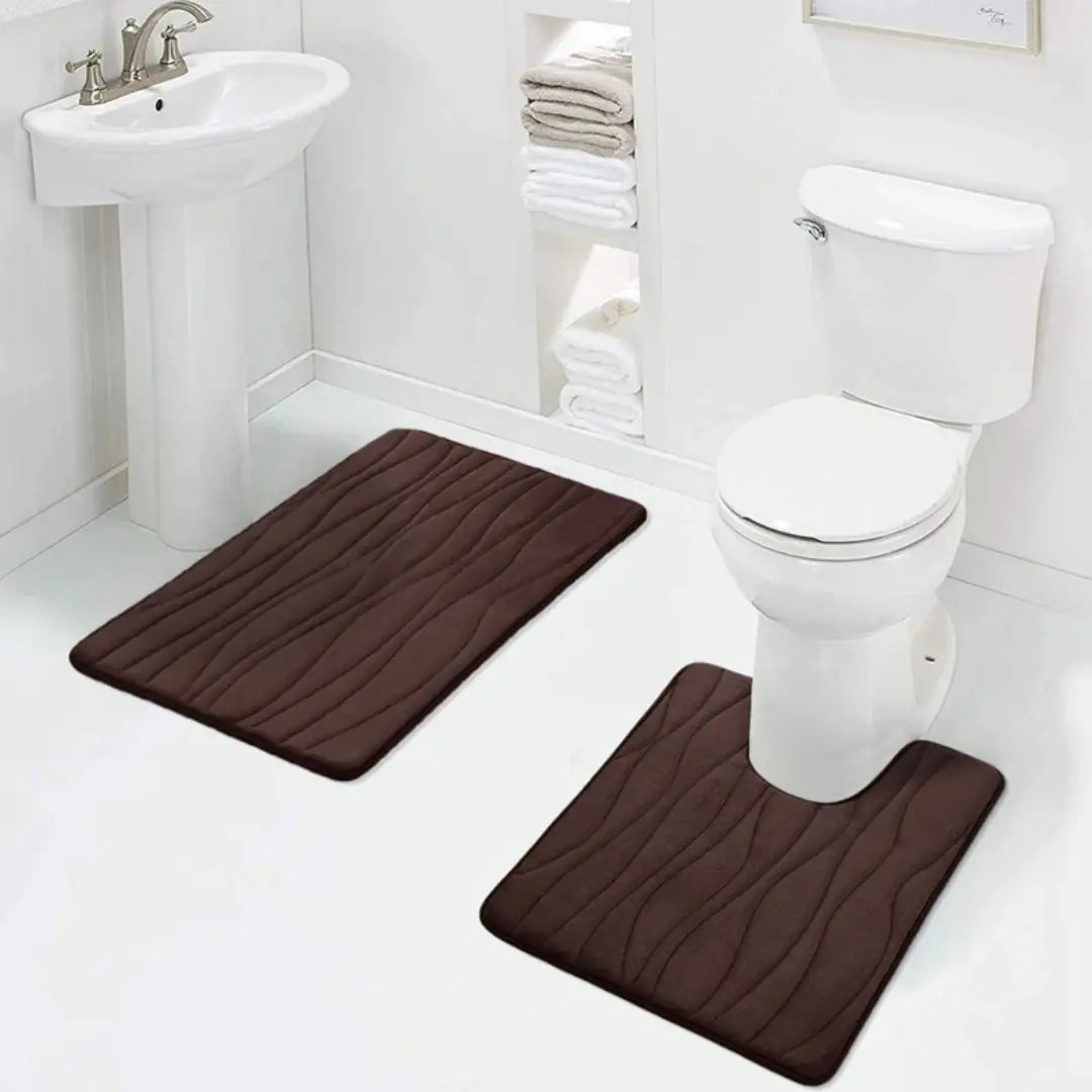 2PCs Bathroom Mat Set - Non Slip & Ultra Absorbent Memory Foam Mats