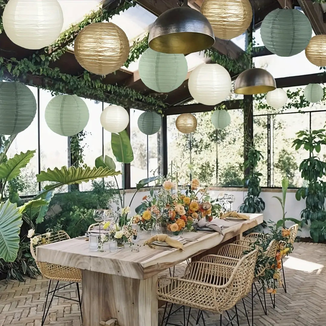 15 PCs Paper Lanterns Set - Rustic Hanging Decorations for Weddings and Parties