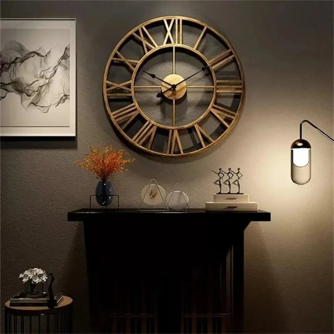 3D Roman Numerals 40cm Wall Clock - Retro Metal Iron Round Design