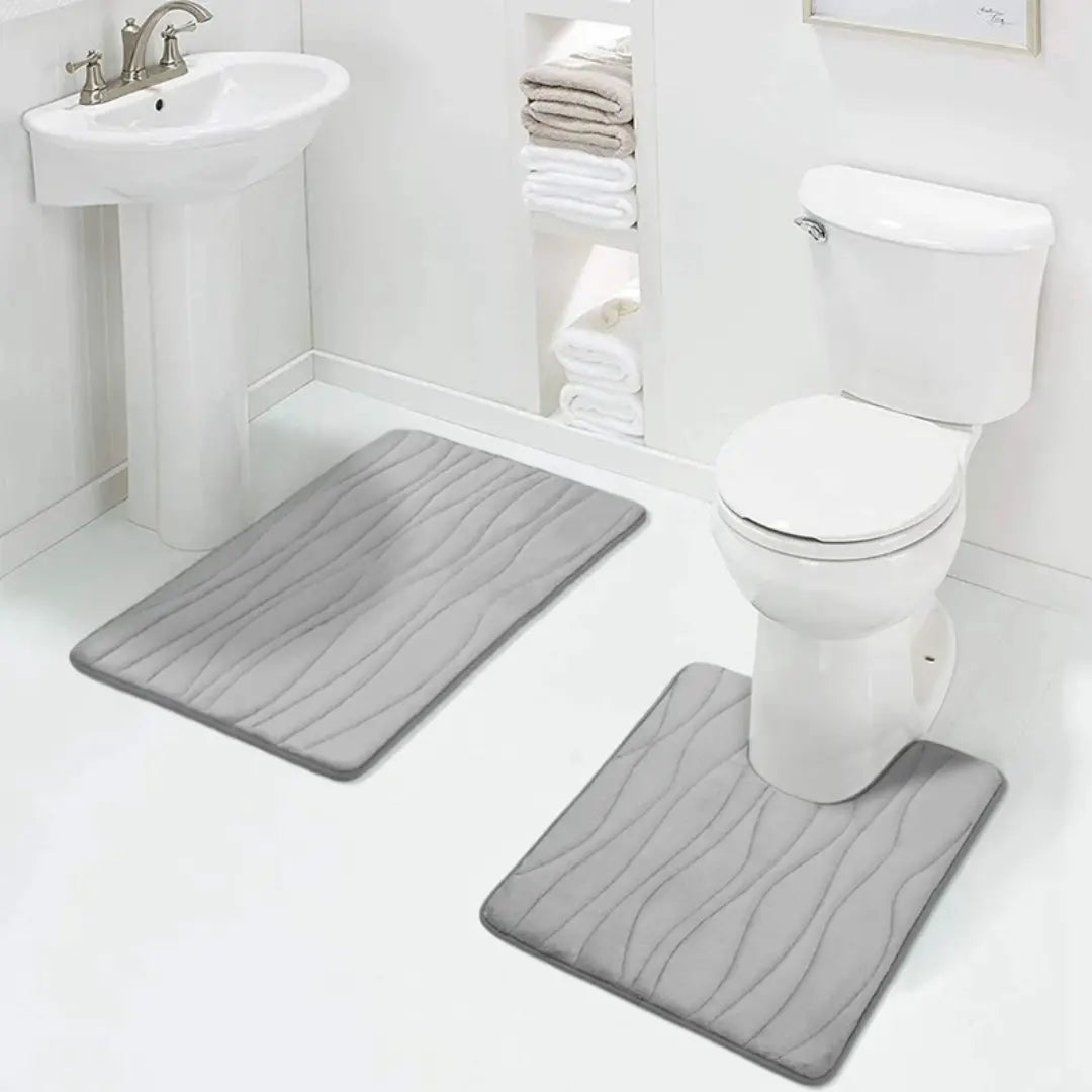 2PCs Bathroom Mat Set - Non Slip & Ultra Absorbent Memory Foam Mats