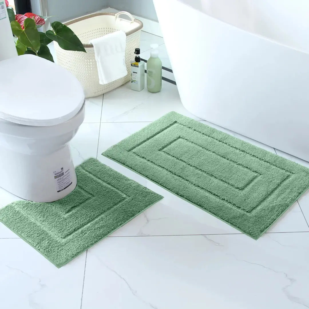 2 Piece Bathroom Mat Set - Soft Absorbent Bath Mat & Pedestal Mat