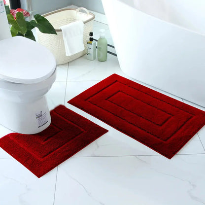 2 Piece Bathroom Mat Set - Soft Absorbent Bath Mat & Pedestal Mat