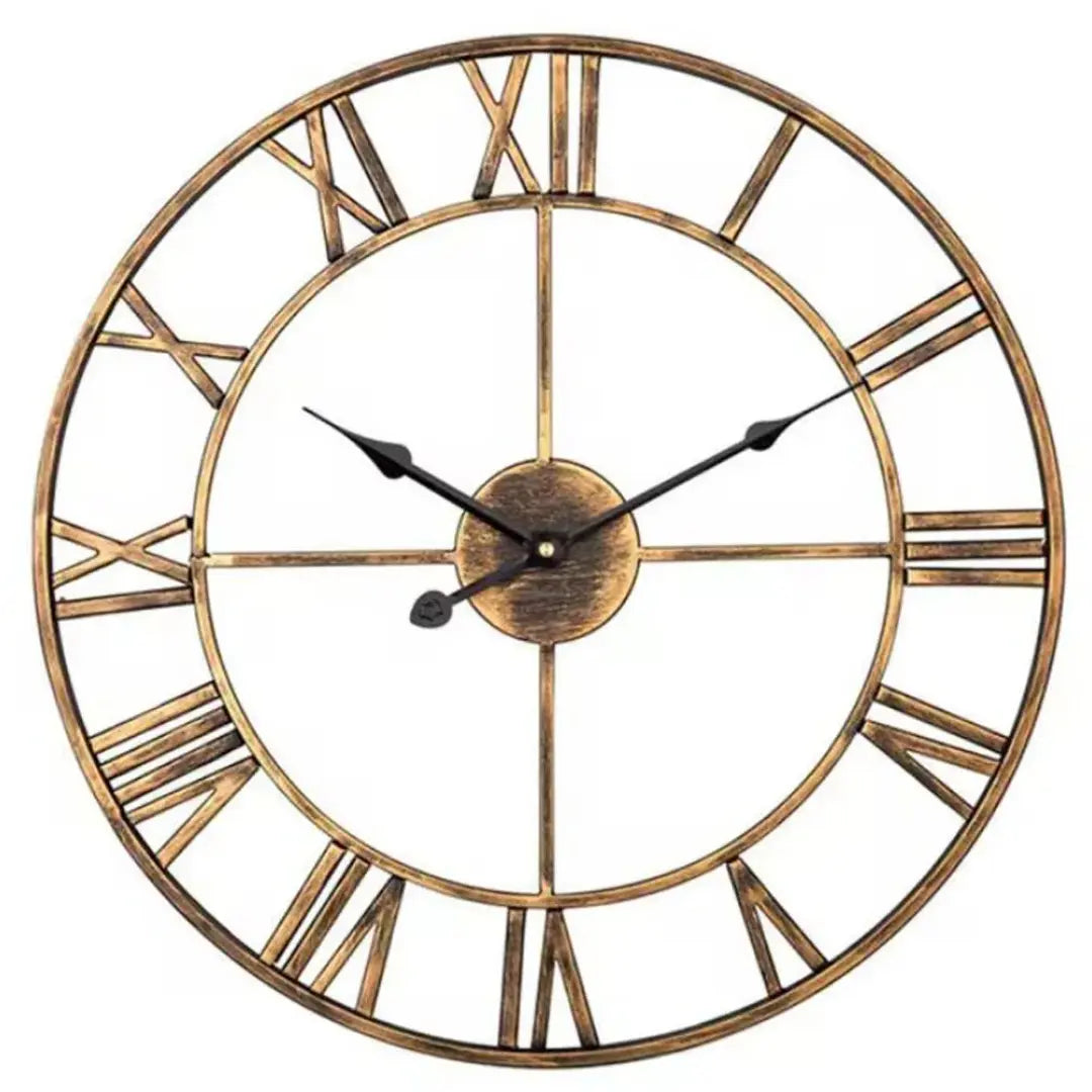 3D Roman Numerals 40cm Wall Clock - Retro Metal Iron Round Design