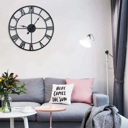 3D Roman Numerals 40cm Wall Clock - Retro Metal Iron Round Design