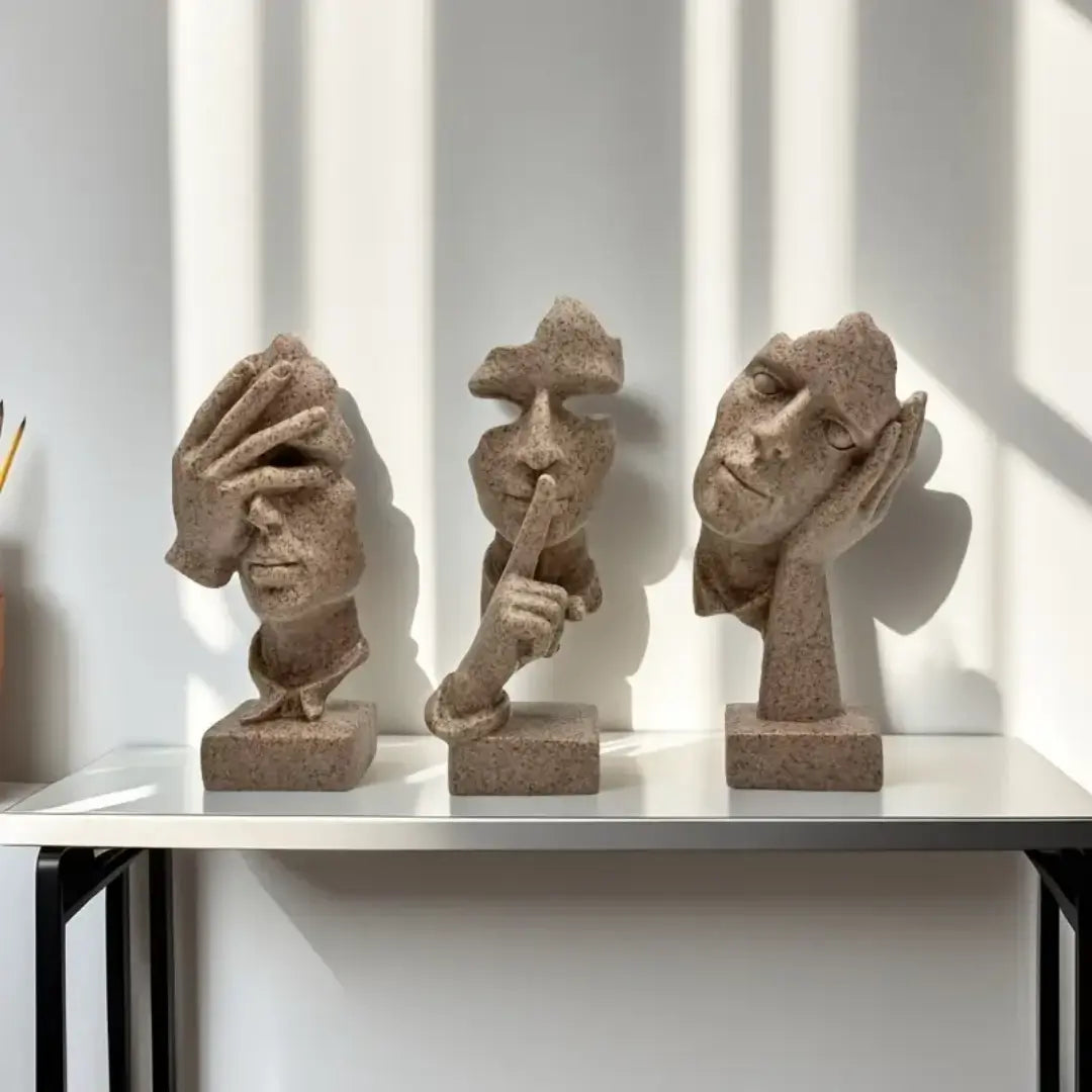 Set of 3 Silence Is Thinker Statues - Modern Resin Sculptures