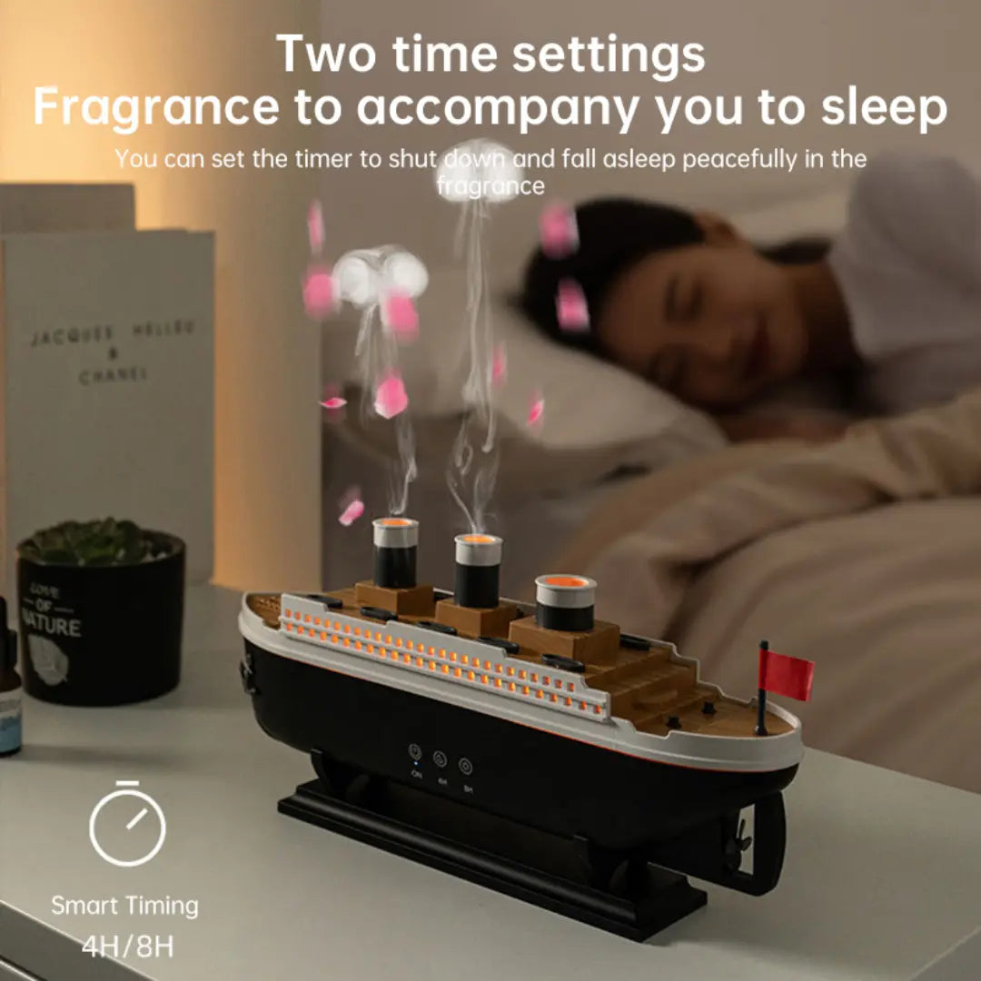 Titanic Ship Model Air Humidifier - 250ml Essential Oil Diffuser with Jellyfish Smoke Ring Spray