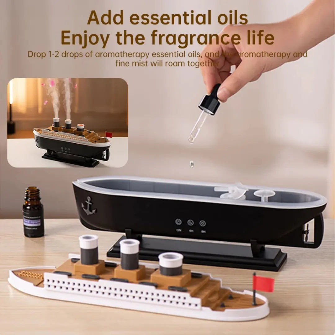 Titanic Ship Model Air Humidifier - 250ml Essential Oil Diffuser with Jellyfish Smoke Ring Spray