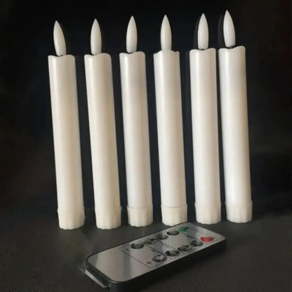 Set of 6 Flameless LED Taper Candles with Remote